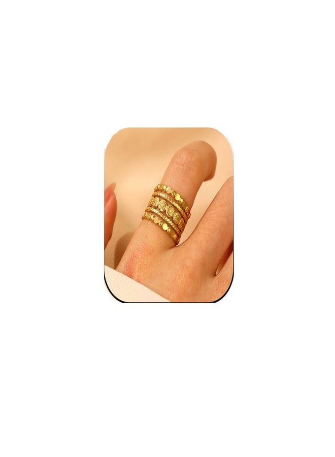IS4U Irregular Hammer Hollow Heart Ring Chunky Statement Ring Charm Oval Ring Open Geometric Ring Stacked Sun-Textured Sunflower Sleeve Ring Water Drop Wrapped Finger Ring Minimalist Simple Knuckle Ring Fashion Jewelry for Women (Gold1) - Image 1